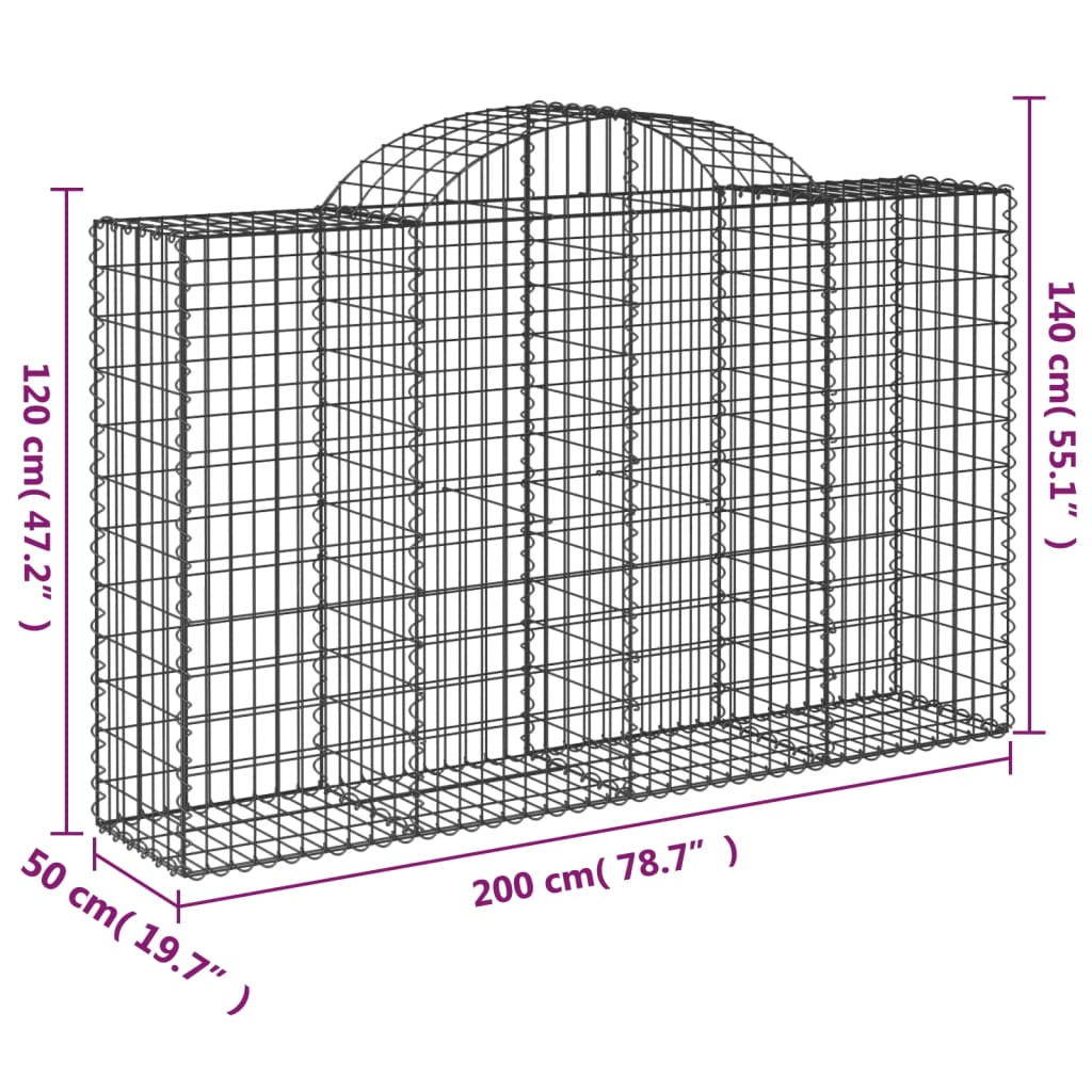 Gabionkurver buede 18 stk 200x50x120/140 cm galvanisert jern