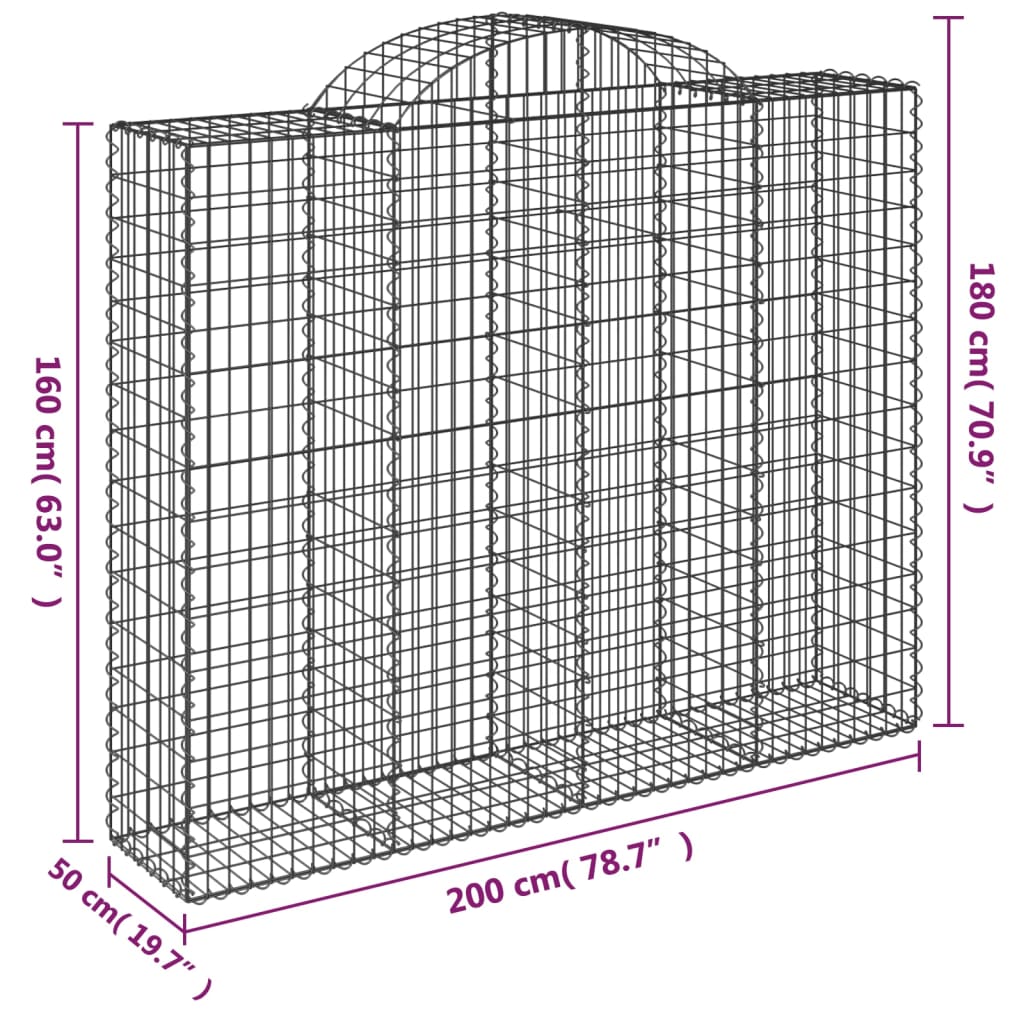 Gabionkurver buede 14 stk 200x50x160/180 cm galvanisert jern