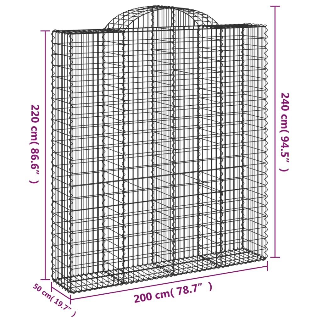 Gabionkurver buede 3 stk 200x50x220/240 cm galvanisert jern