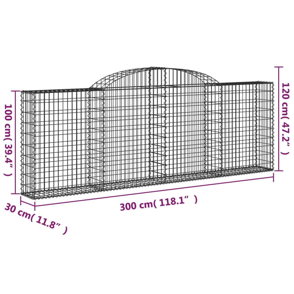 Gabionkurver buede 10 stk 300x30x100/120 cm galvanisert jern