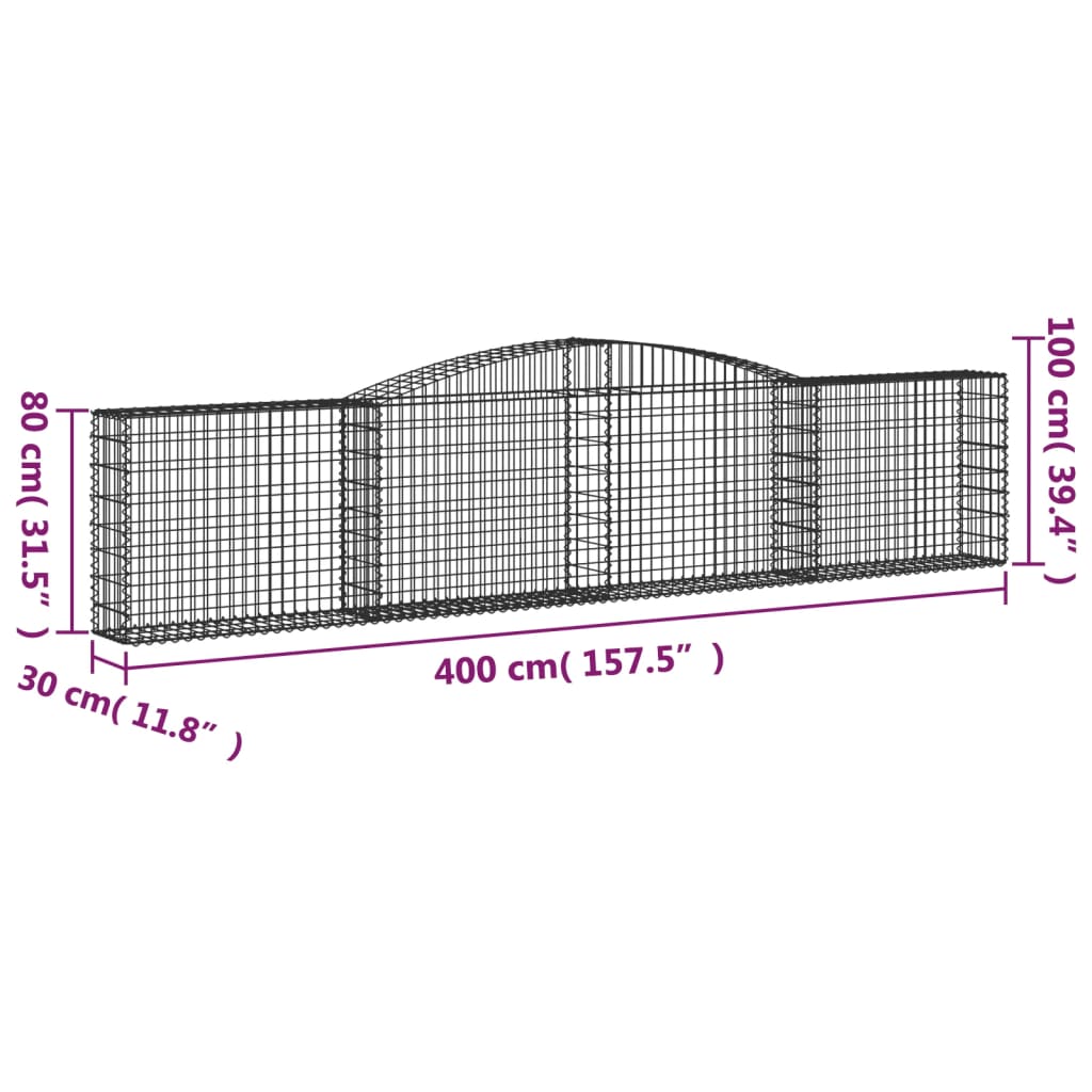 Gabionkurver buede 10 stk 400x30x80/100 cm galvanisert jern