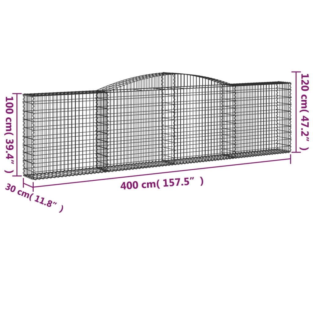 Gabionkurver buede 4 stk 400x30x100/120 cm galvanisert jern