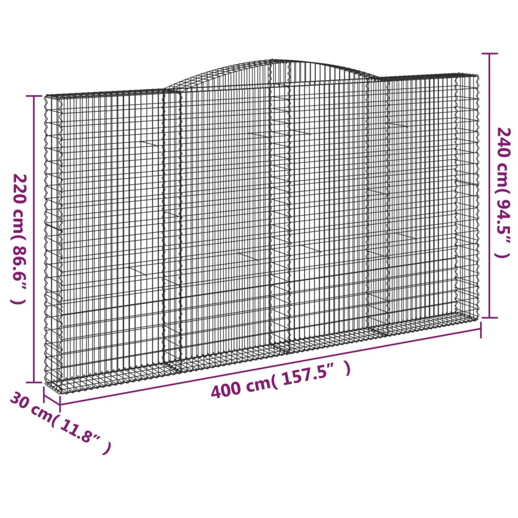 Gabionkurver buede 8 stk 400x30x220/240 cm galvanisert jern
