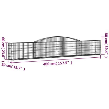 Gabionkurver buede 6 stk 400x50x60/80 cm galvanisert jern