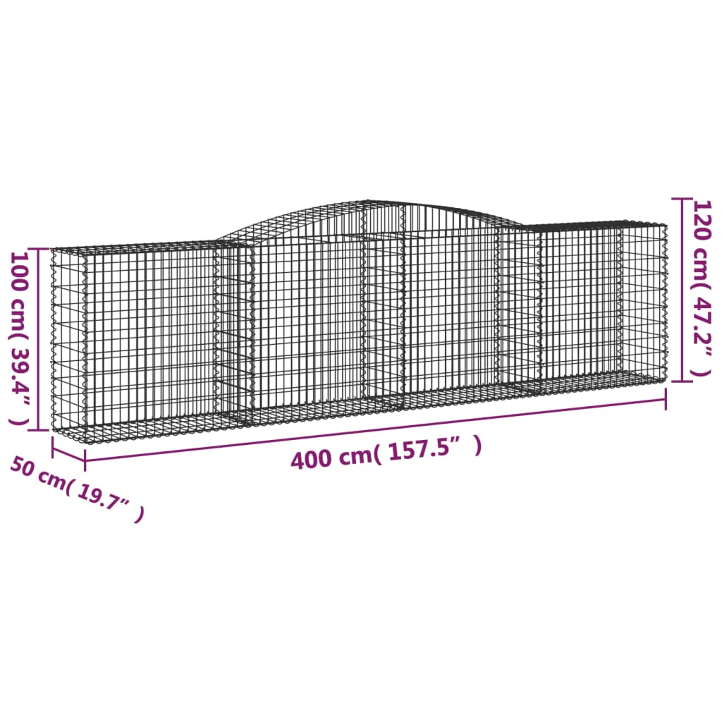 Gabionkurver buede 3 stk 400x50x100/120 cm galvanisert jern