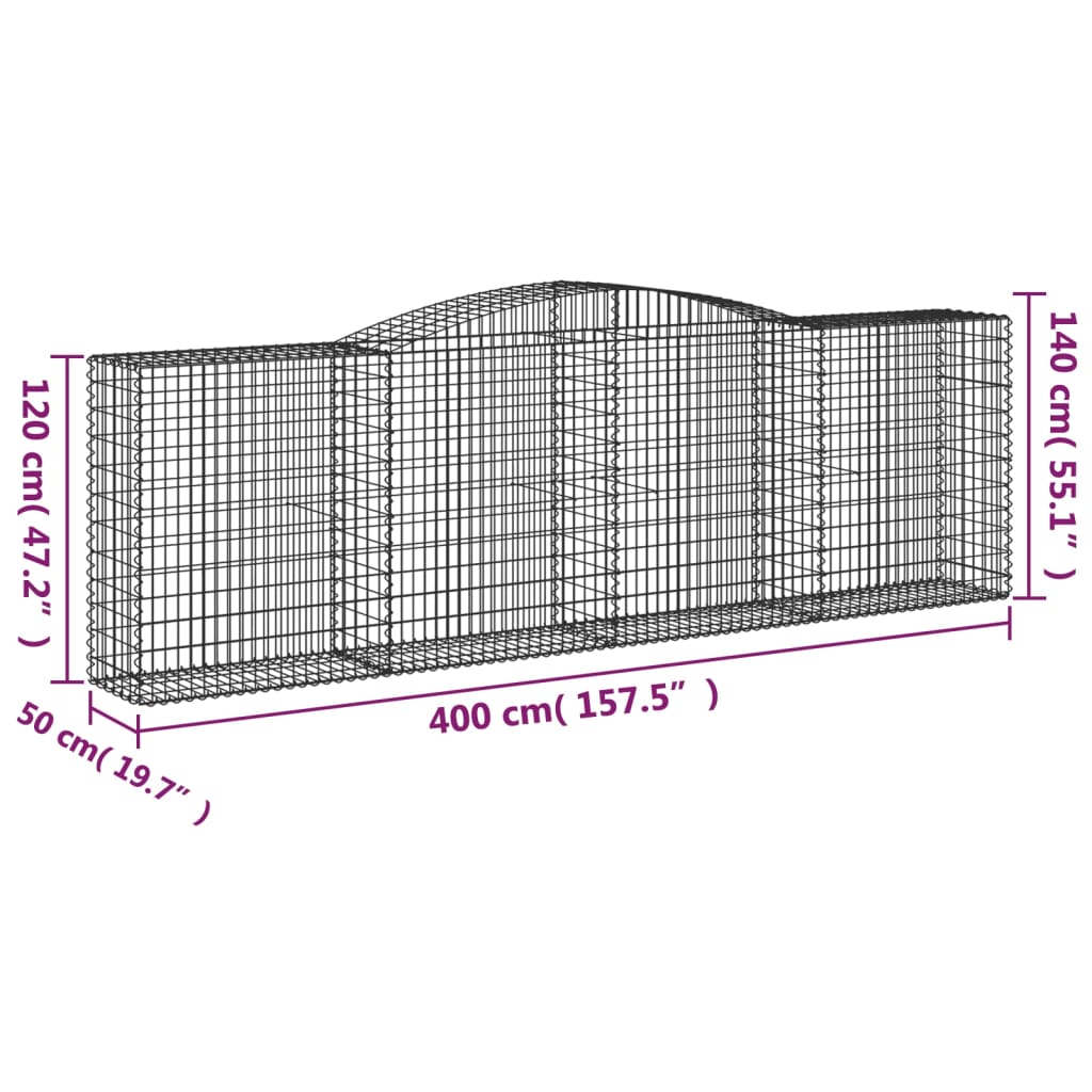 Gabionkurver buede 3 stk 400x50x120/140 cm galvanisert jern