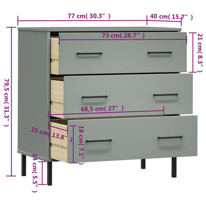 Kommode Grå med 3 skuffer Grå 77x40x79,5 cm heltre OSLO