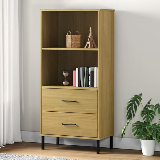 Bokhylle Brun med 2 skuffer 60x35x128,5 cm heltre OSLO