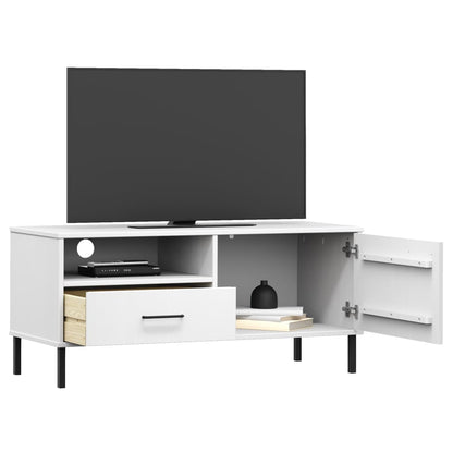 TV-Møbel Hvit TV-benk med metallben heltre furu OSLO