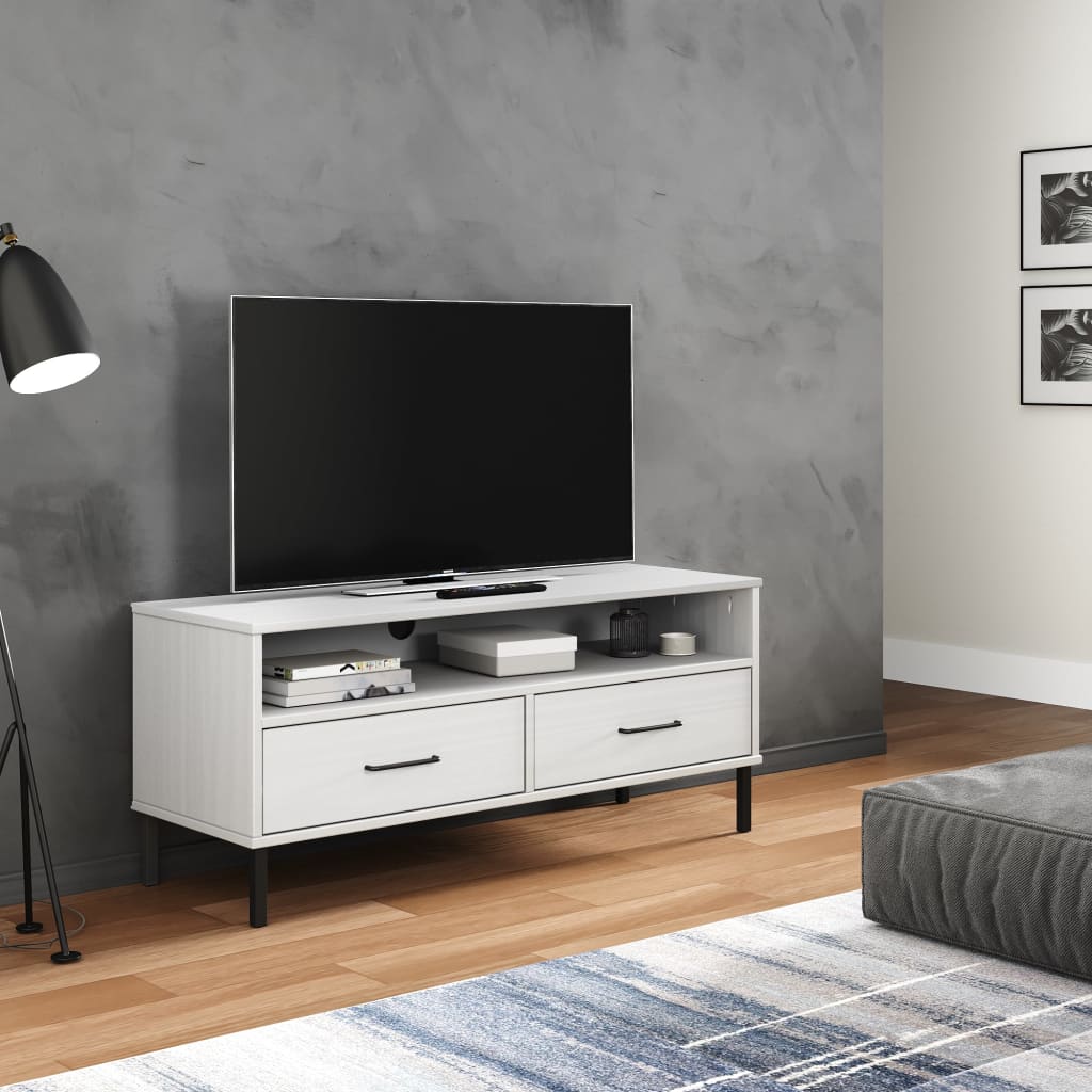 TV-Møbel Hvit Tv-benk med metallben heltre furu OSLO