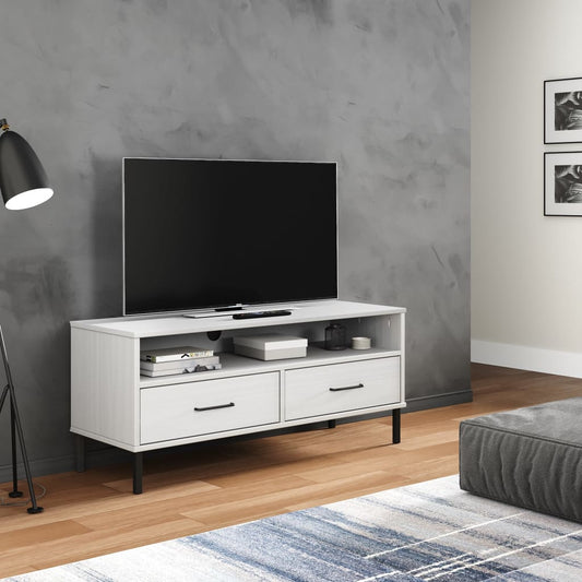 TV-Møbel Hvit Tv-benk med metallben heltre furu OSLO