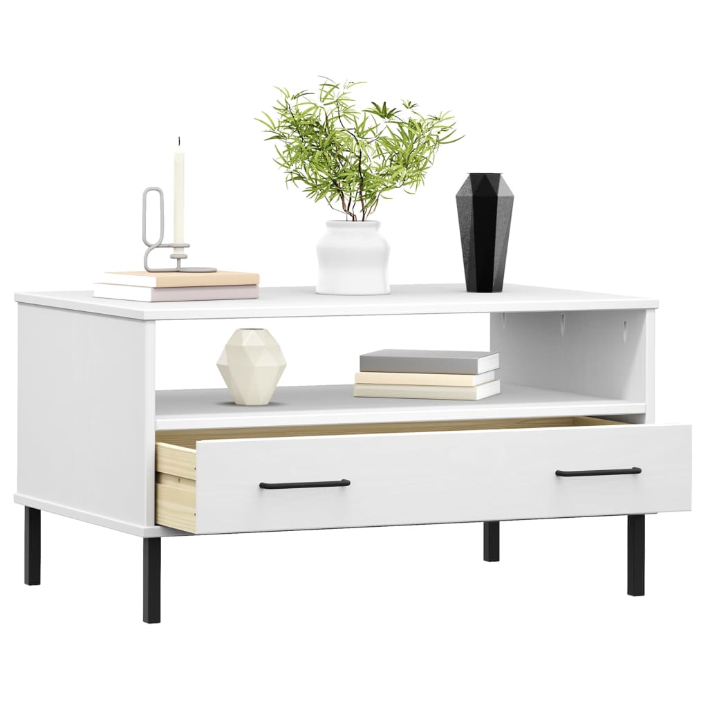 Salongbord Sofabord Hvit med metallben 85x50x45 cm heltre OSLO