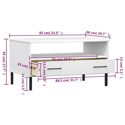 Salongbord Sofabord Hvit med metallben 85x50x45 cm heltre OSLO