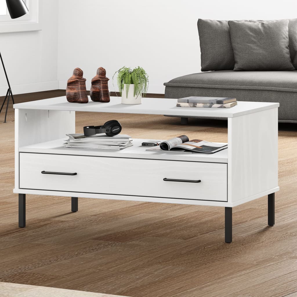 Salongbord Sofabord Hvit med metallben 85x50x45 cm heltre OSLO