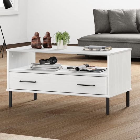 Salongbord Sofabord Hvit med metallben 85x50x45 cm heltre OSLO