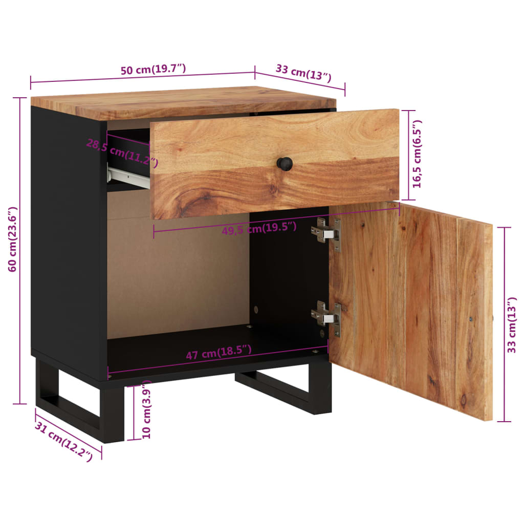 Nattbord Sengbord Tre 50x33x60 cm heltre akasie og