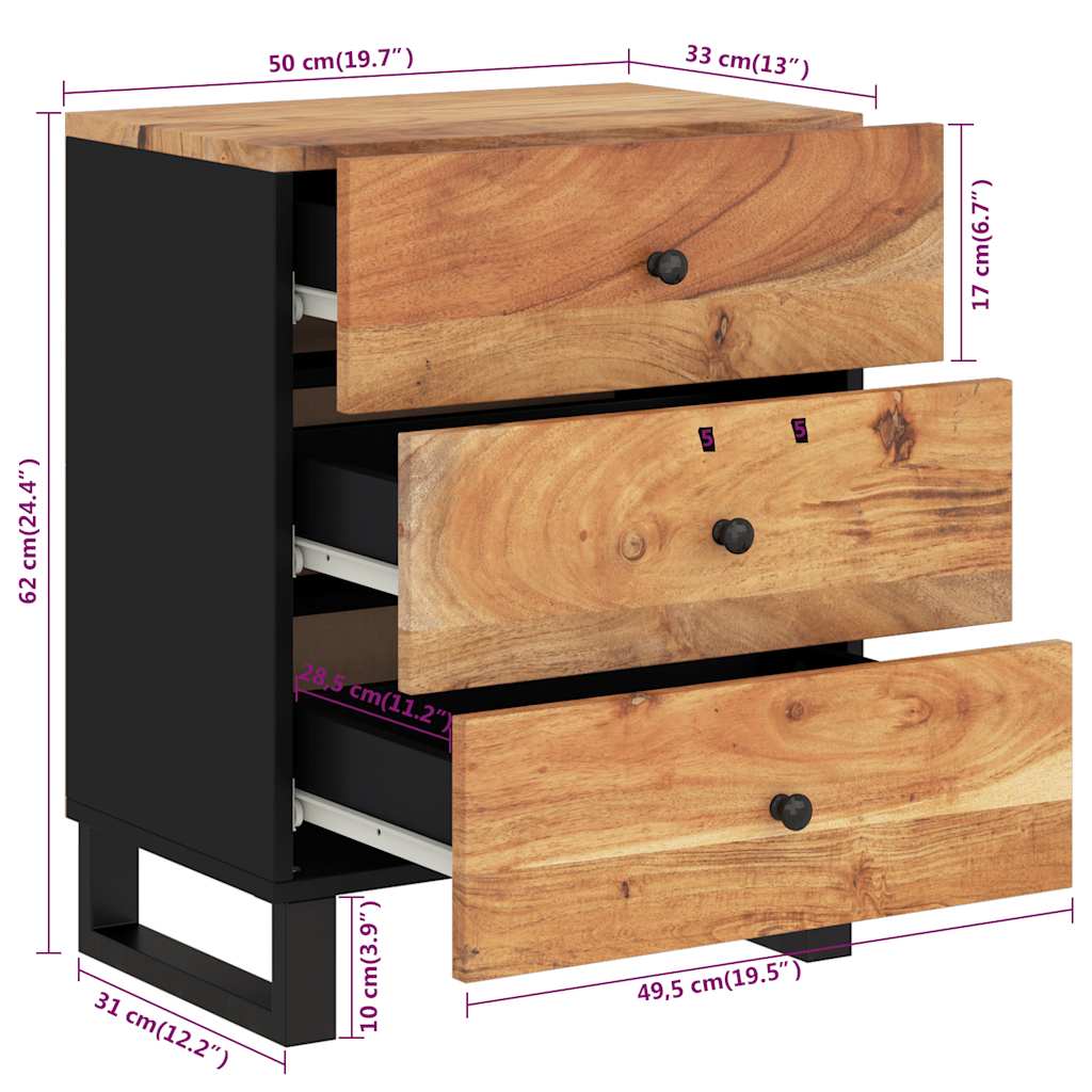 Nattbord Sengbord Tre 50x33x62 cm heltre akasie og