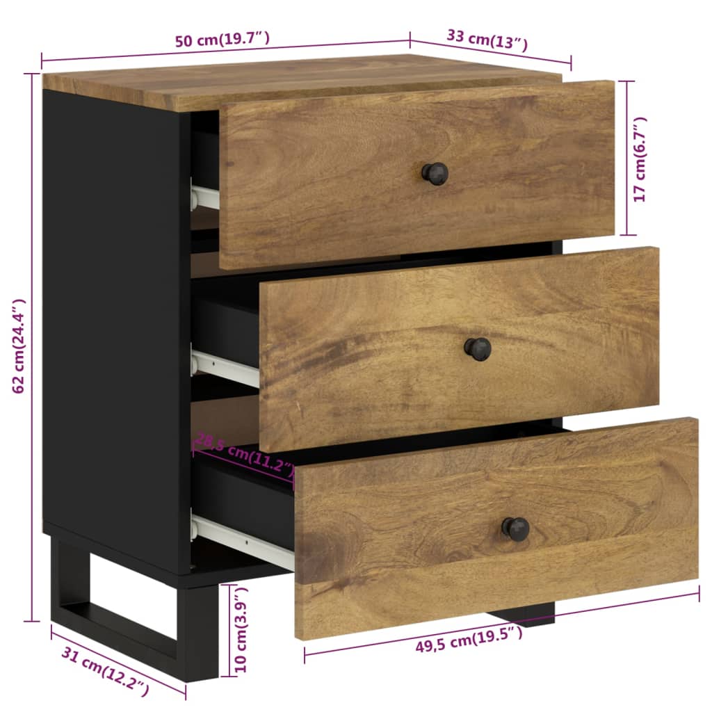 Nattbord Sengbord Tre 50x33x62 cm heltre mango og