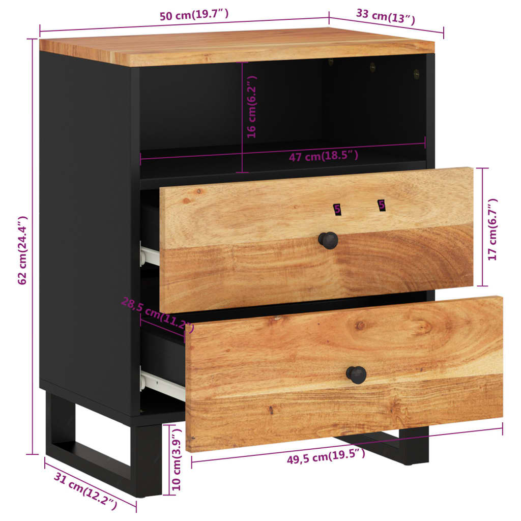 Nattbord Sengbord Tre 50x33x62 cm heltre akasie og
