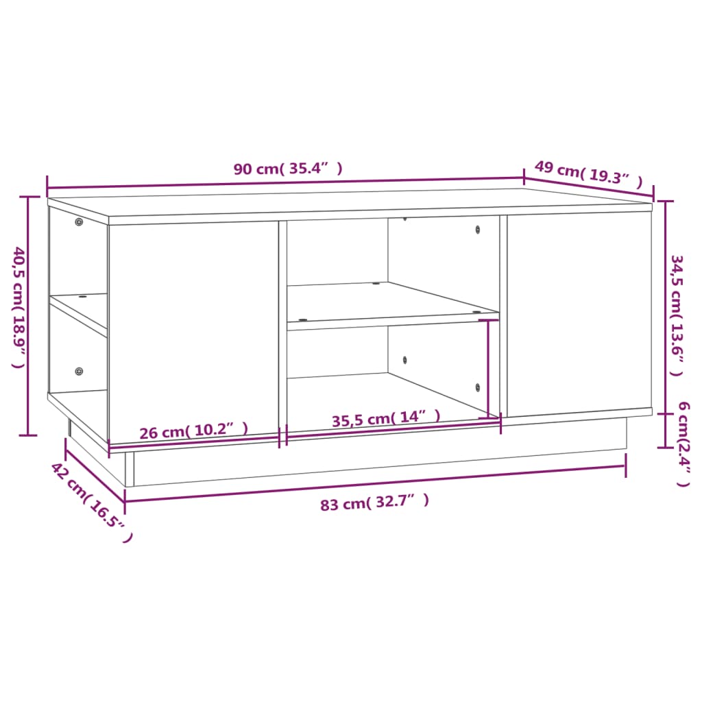 Salongbord Sofabord Grå 90x49x40,5 cm heltre furu