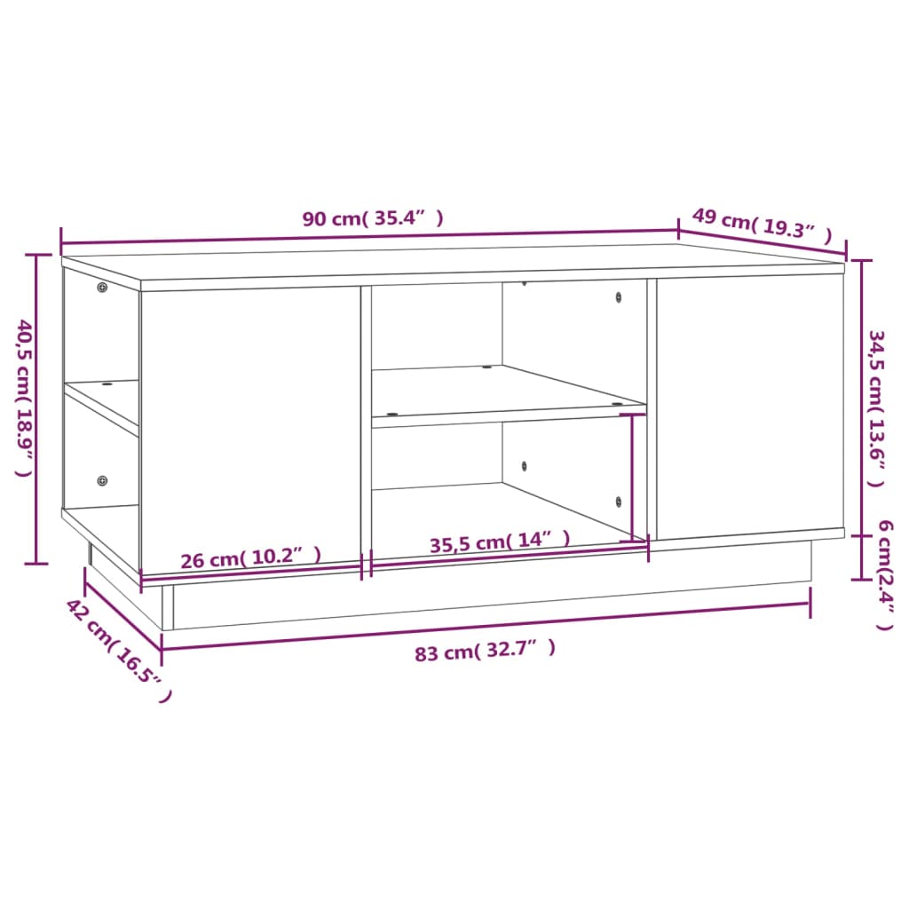 Salongbord Sofabord Svart 90x49x40,5 cm heltre furu