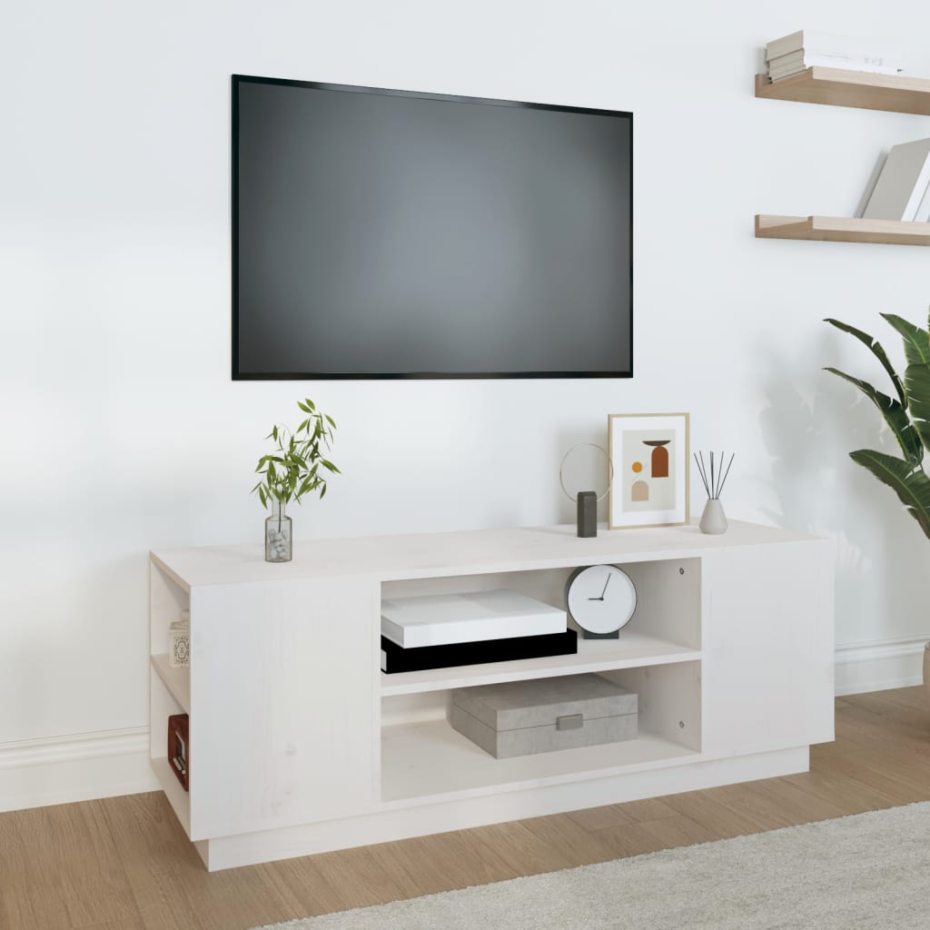 TV-Møbel Hvit TV-benk 110x35x40,5 cm heltre furu