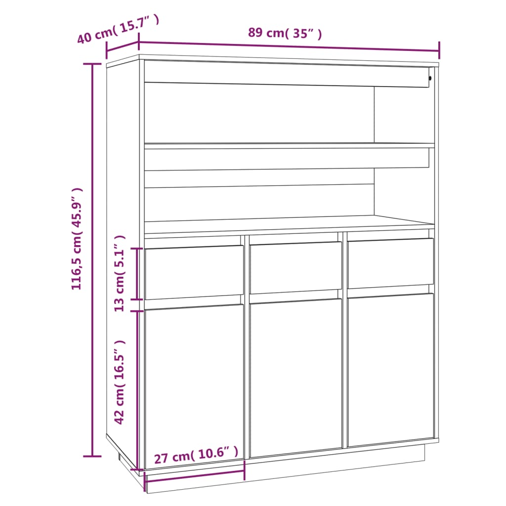 Skap heltre furu 89x40x116,5 cm