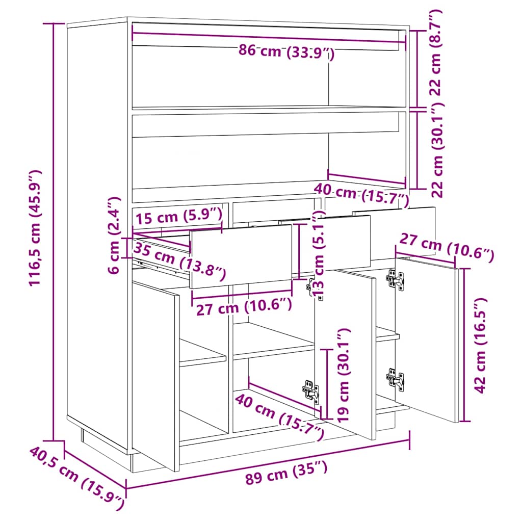 Skap Brun Honningbrun 89x40x116,5 cm heltre furu