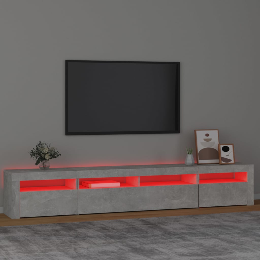 TV-Møbel Betonggrå TV-benk med LED-lys 240x35x40 cm