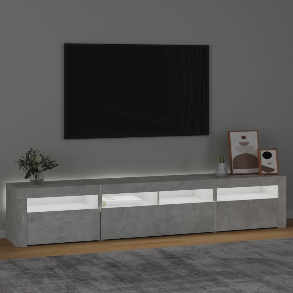 TV-Møbel Betonggrå TV-benk med LED-lys 210x35x40 cm