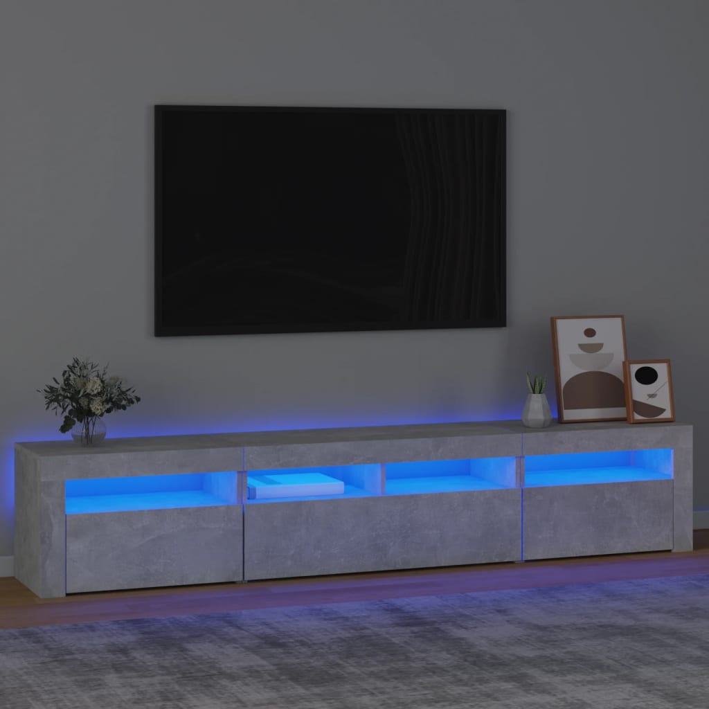 TV-Møbel Betonggrå TV-benk med LED-lys 210x35x40 cm