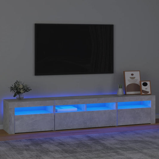 TV-Møbel Betonggrå TV-benk med LED-lys 210x35x40 cm