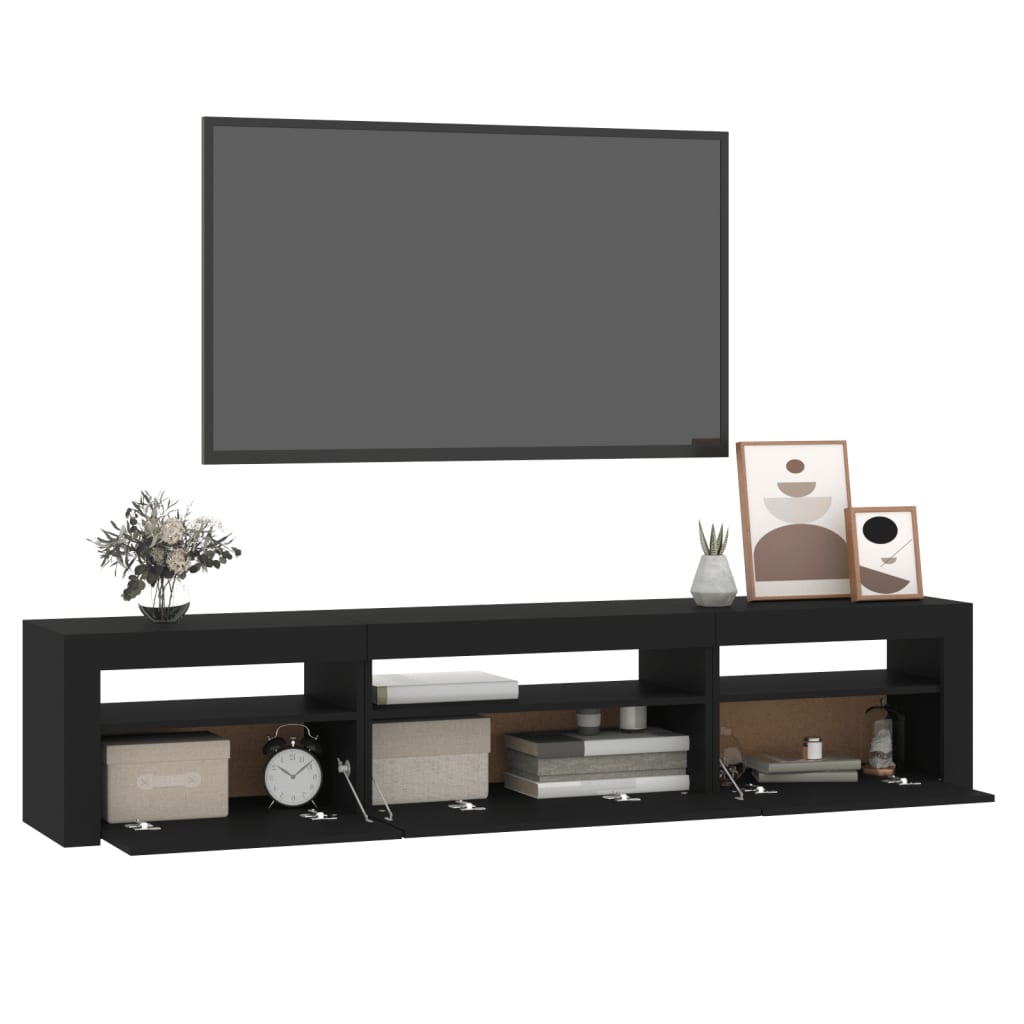 TV-Møbel Svart TV-benk med LED-lys 195x35x40 cm