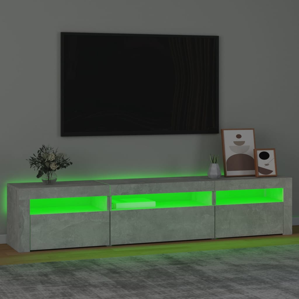 TV-Møbel Betonggrå TV-benk med LED-lys 195x35x40 cm