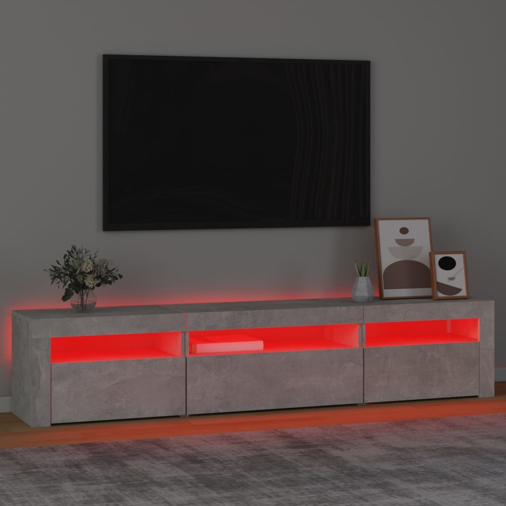 TV-Møbel Betonggrå TV-benk med LED-lys 195x35x40 cm