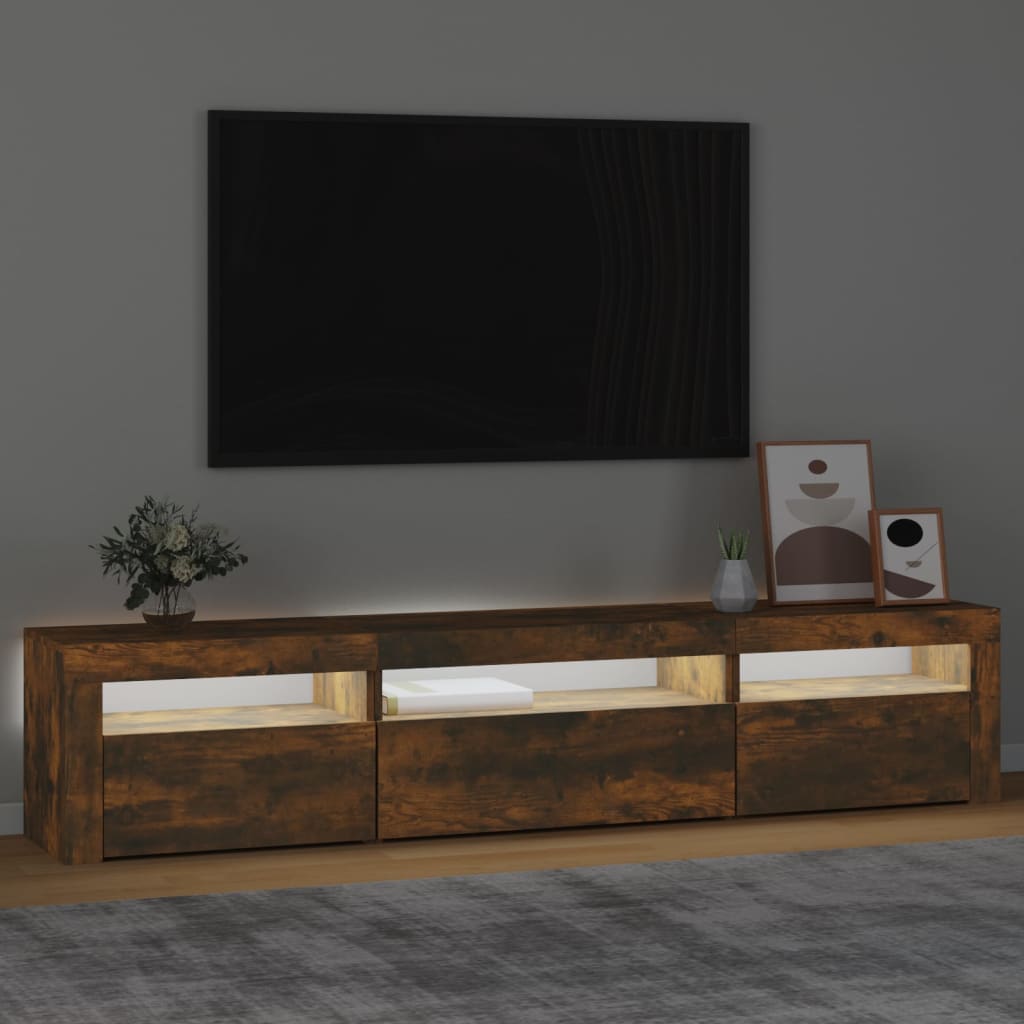 TV-Møbel Røkt Eik TV-benk med LED-lys 195 x 35 x 40 cm