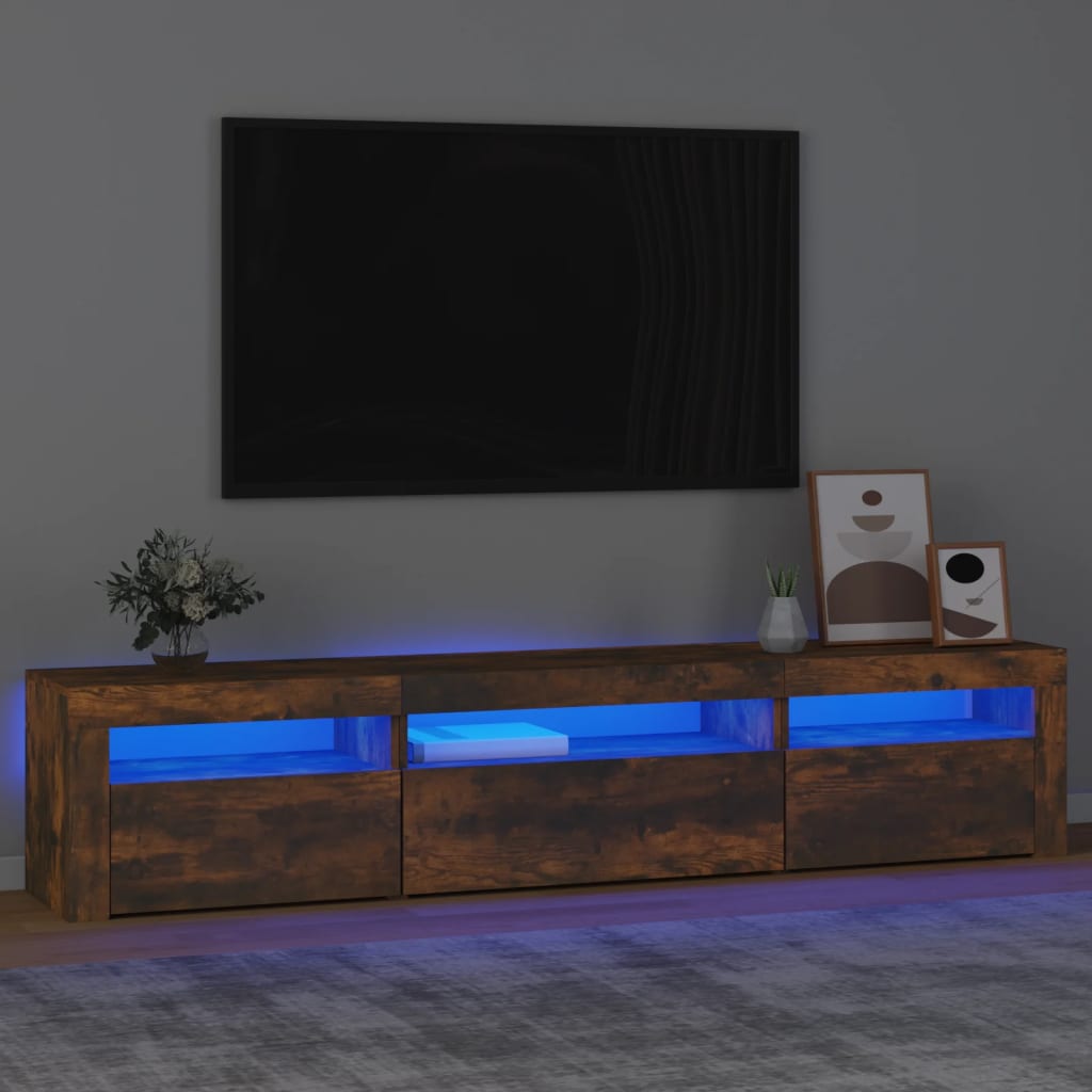TV-Møbel Røkt Eik TV-benk med LED-lys 195 x 35 x 40 cm