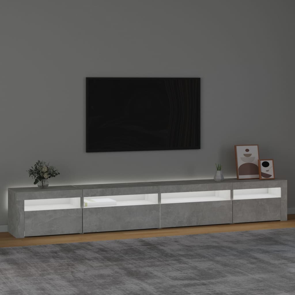 TV-Møbel Betonggrå TV-benk med LED-lys 270x35x40 cm
