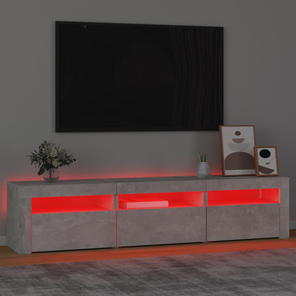 TV-Møbel Betonggrå TV-benk med LED-lys 180x35x40 cm