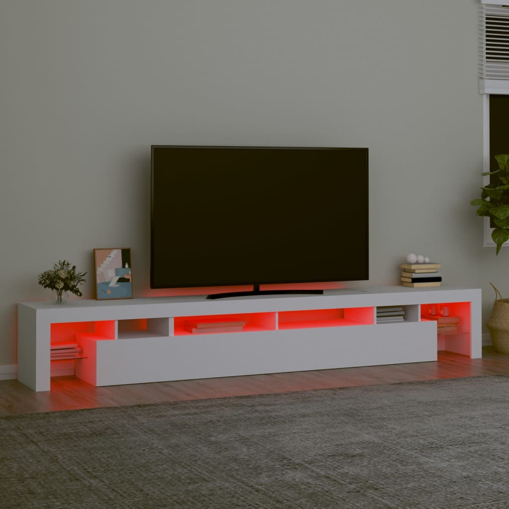 TV-Møbel Hvit TV-benk med LED-lys 260x36,5x40 cm