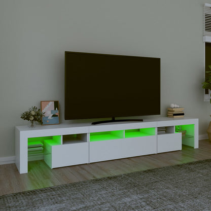 TV-Møbel Hvit TV-benk med LED-lys 230x36,5x40 cm