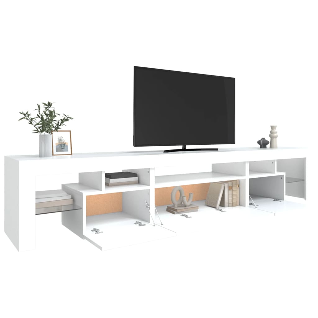 TV-Møbel Hvit TV-benk med LED-lys 215x36,5x40 cm