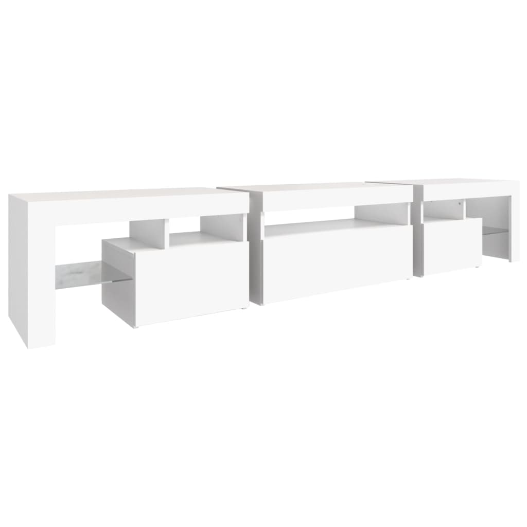 TV-Møbel Hvit TV-benk med LED-lys 215x36,5x40 cm