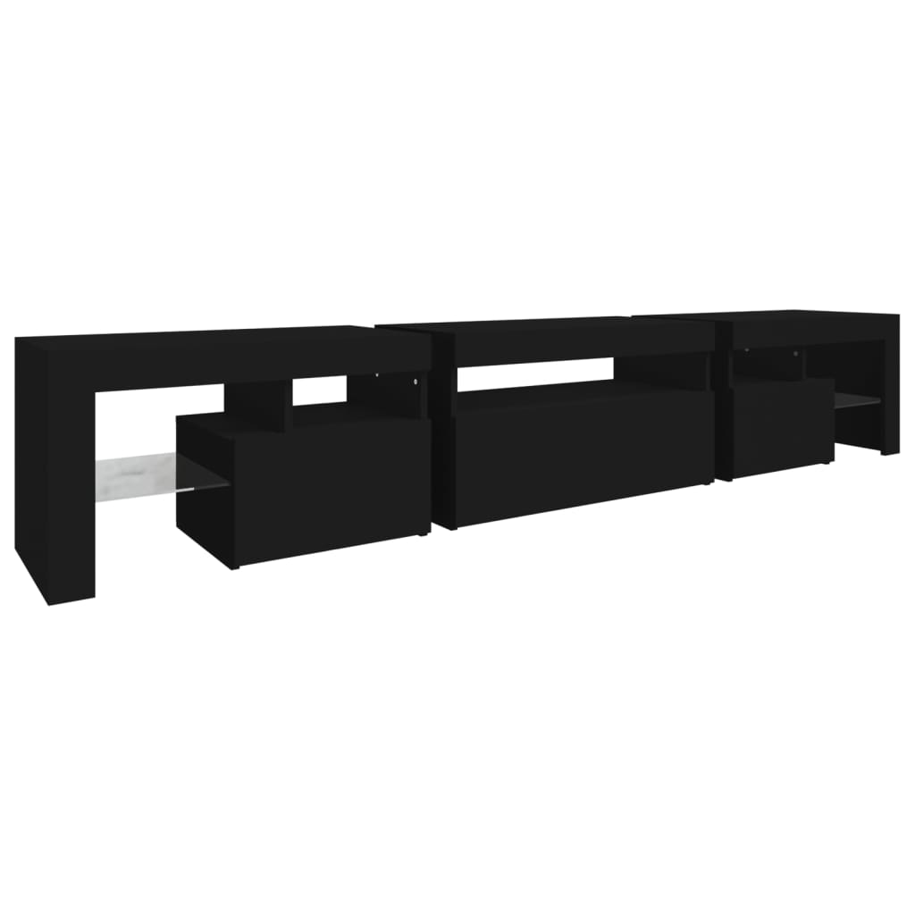 TV-Møbel Svart TV-benk med LED-lys 215x36,5x40 cm