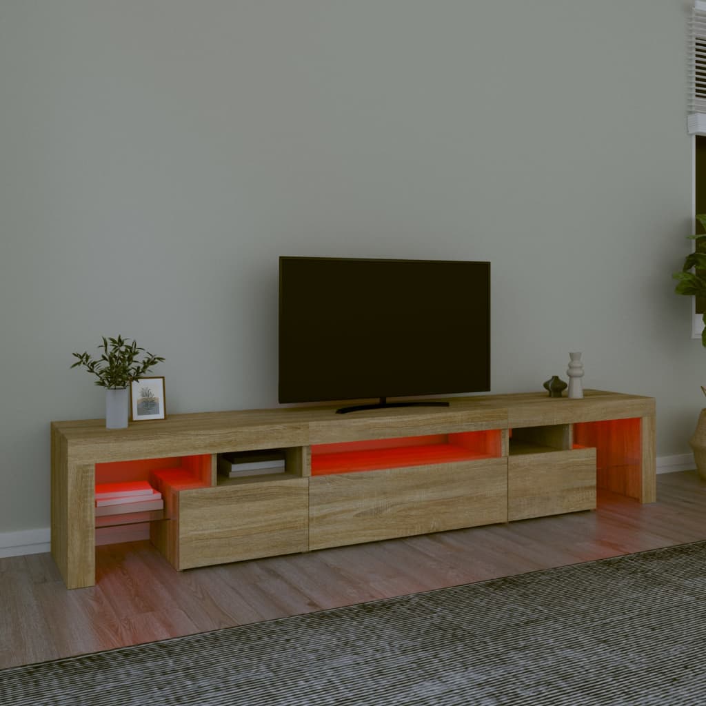 TV-Møbel Sonoma Eik TV-benk med LED-lys 215x36,5x40 cm