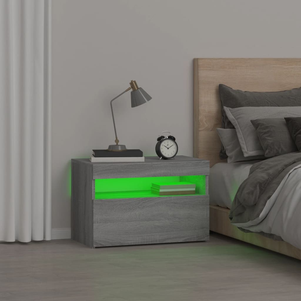 Nattbord Sengbord Sonoma Grå med LED 60x35x40 cm