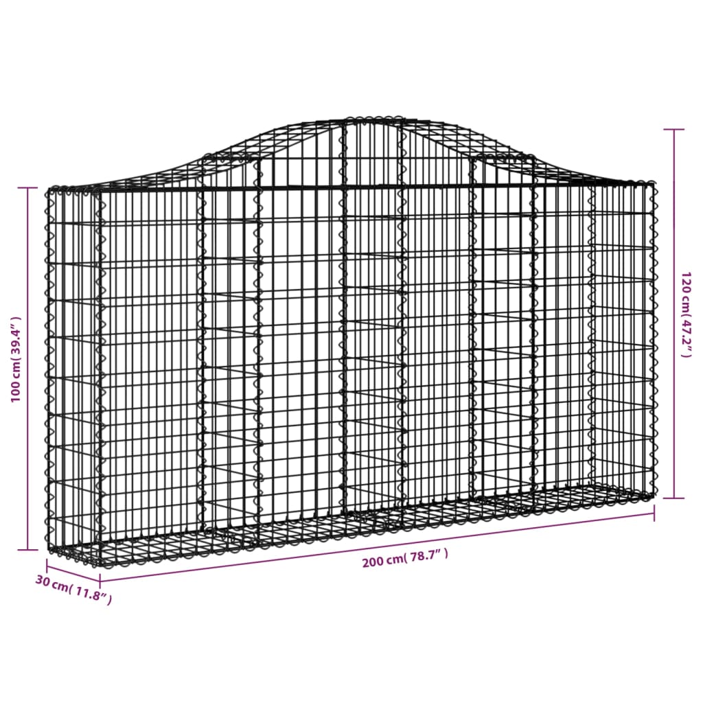 Gabionkurv buet 200x30x100/120 cm galvanisert jern