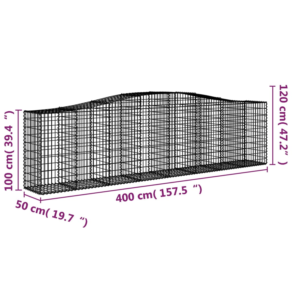 Gabionkurv buet 400x50x100/120 cm galvanisert jern
