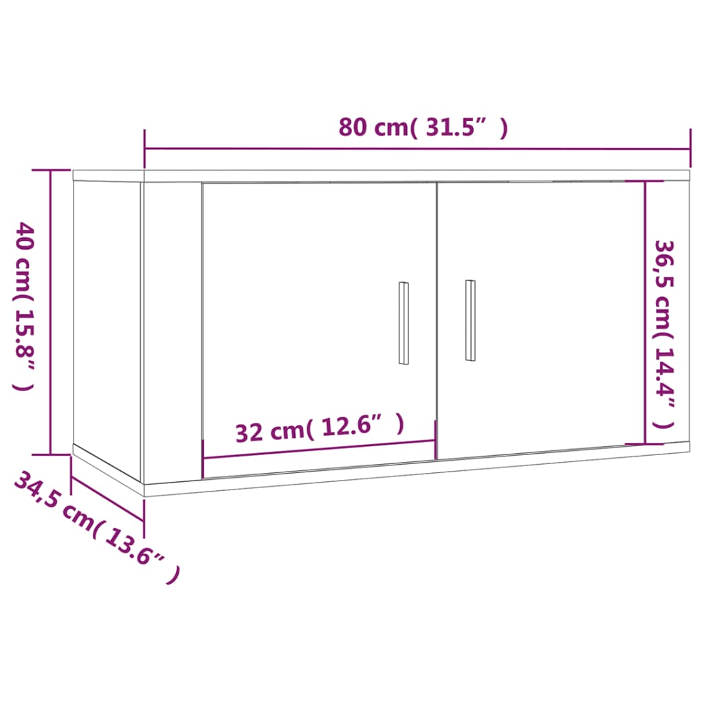 Vegghengte TV-benk betonggrå 30,5x30x30 cm
