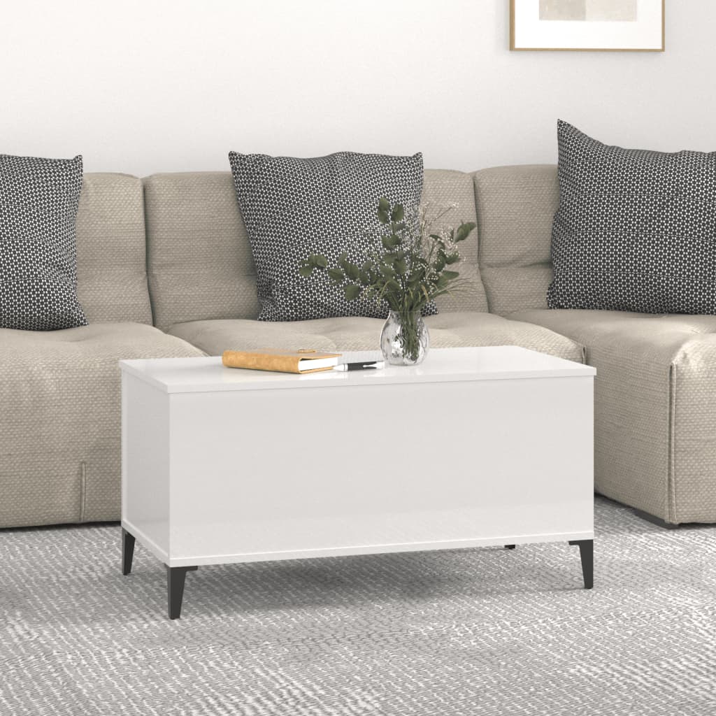 Salongbord Sofabord Høyglans Hvit 90x44,5x45 cm